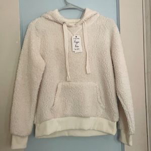 Hippie Rose white fluffy pullover sweatshirt. Size small.